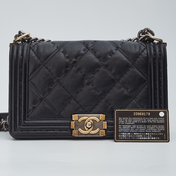 CHANEL CALFSKIN QUILTED DOUBLE STITCH MEDIUM BOY FLAP BAG BLACK (2014) - Picture 10 of 13